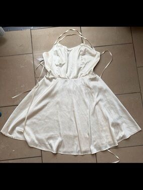 Ivory Satin Slip Dress with Spaghetti Straps